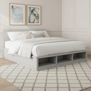Naqi King-Sized Bed with Storage, Grey & White - 180x200 cm