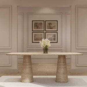 Lucas Travertine Curved Rectangle Dining Table