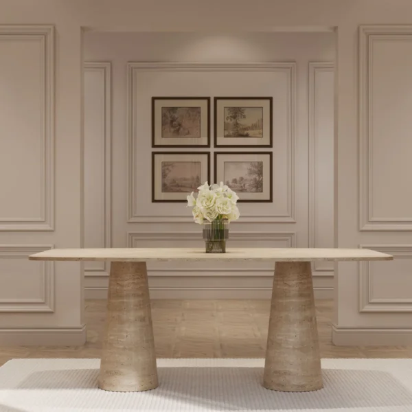 Lucas Travertine Curved Rectangle Dining Table