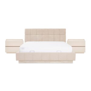 Summer King-Sized Bed with Storage & 2 Nightstands, Beige - 180x200cm