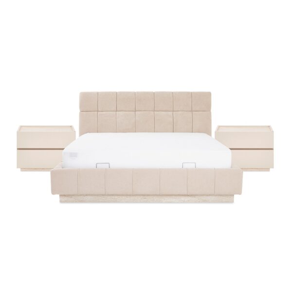 Summer King-Sized Bed with Storage & 2 Nightstands, Beige - 180x200cm